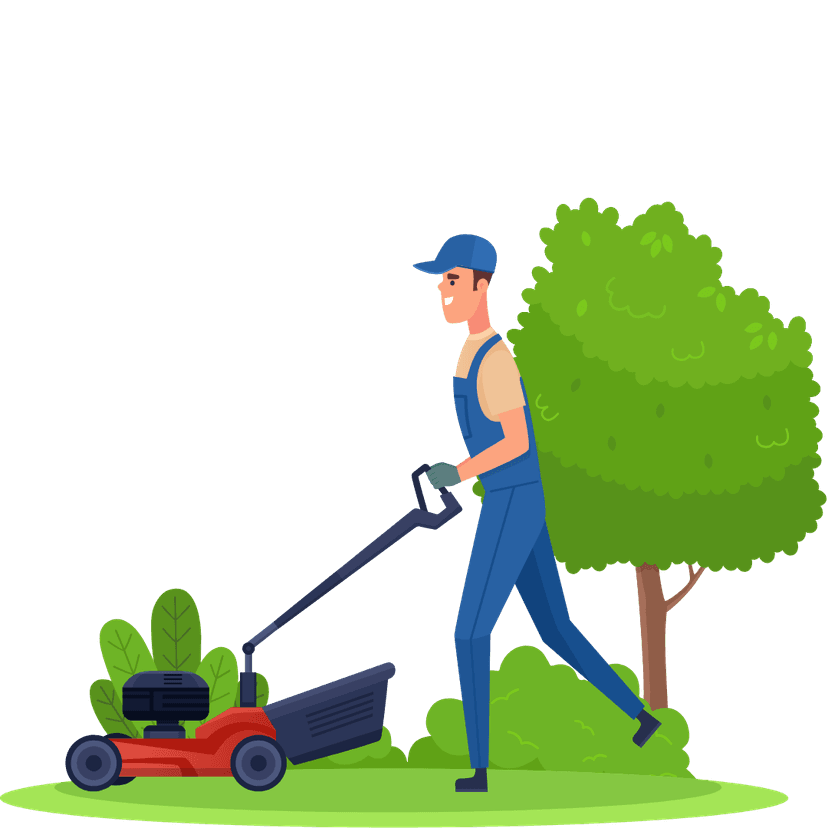 Man mowing the lawn for a lawn care service