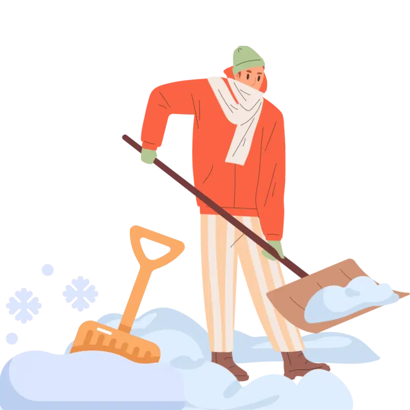 Man performing a snow removal service using shovel