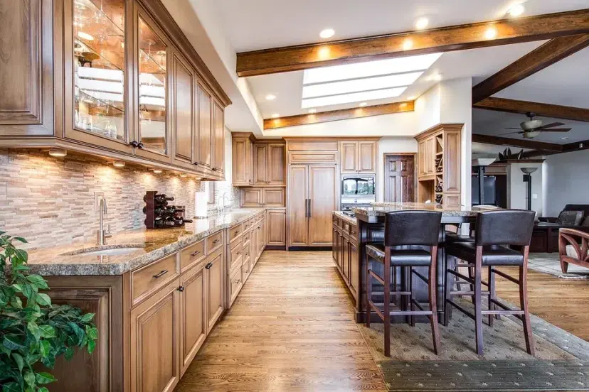 Luxury rustic kitchen with wood beams