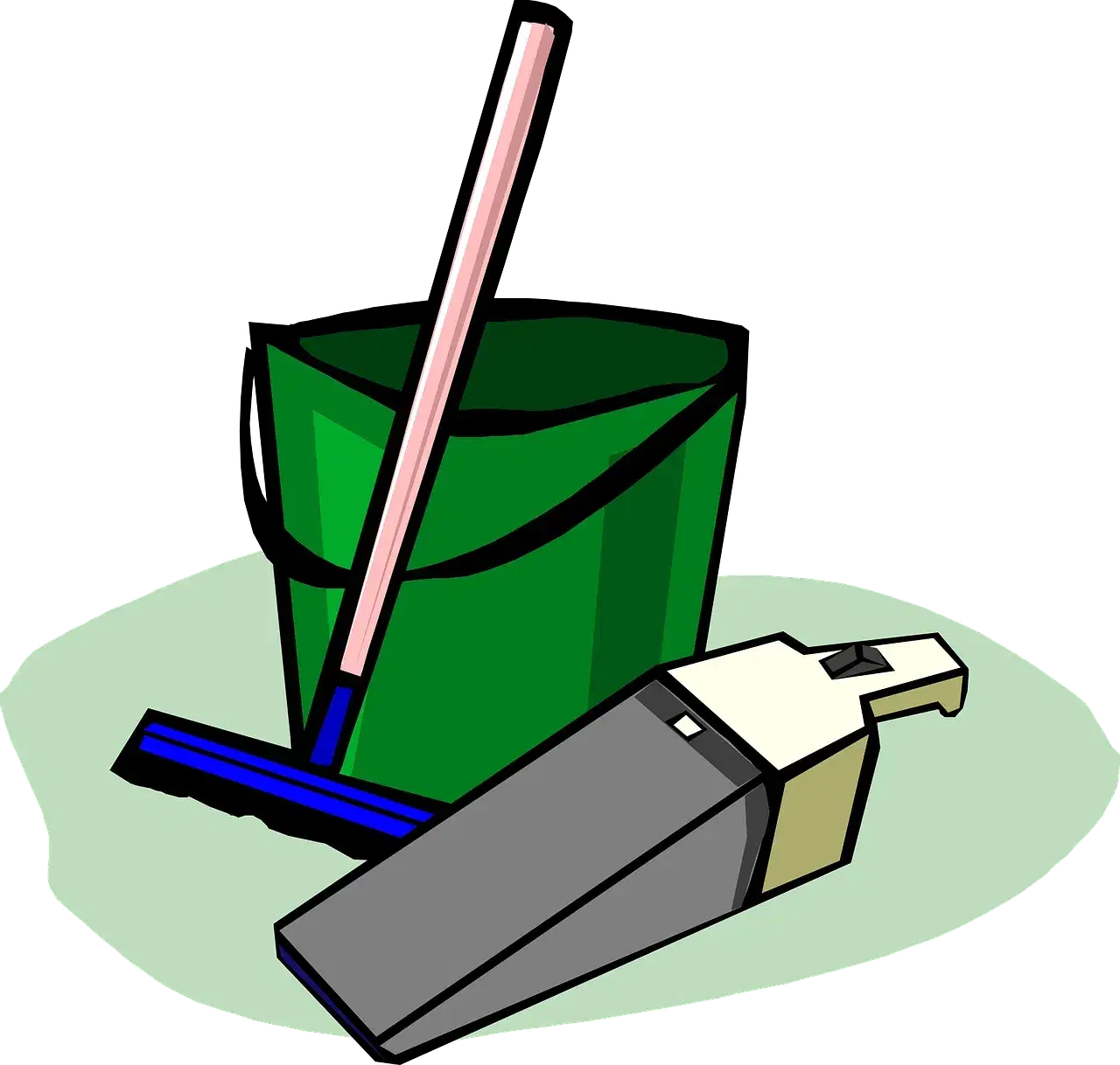 Green cleaning bucket with tools