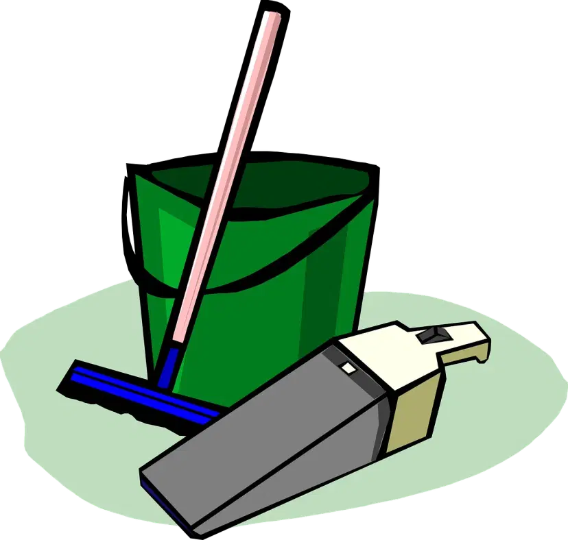 Green cleaning bucket with tools