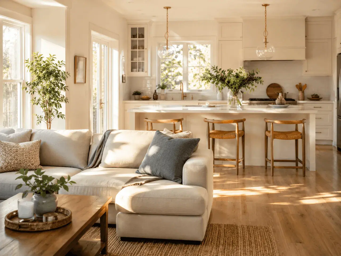 Clean organized home interior with bright natural light