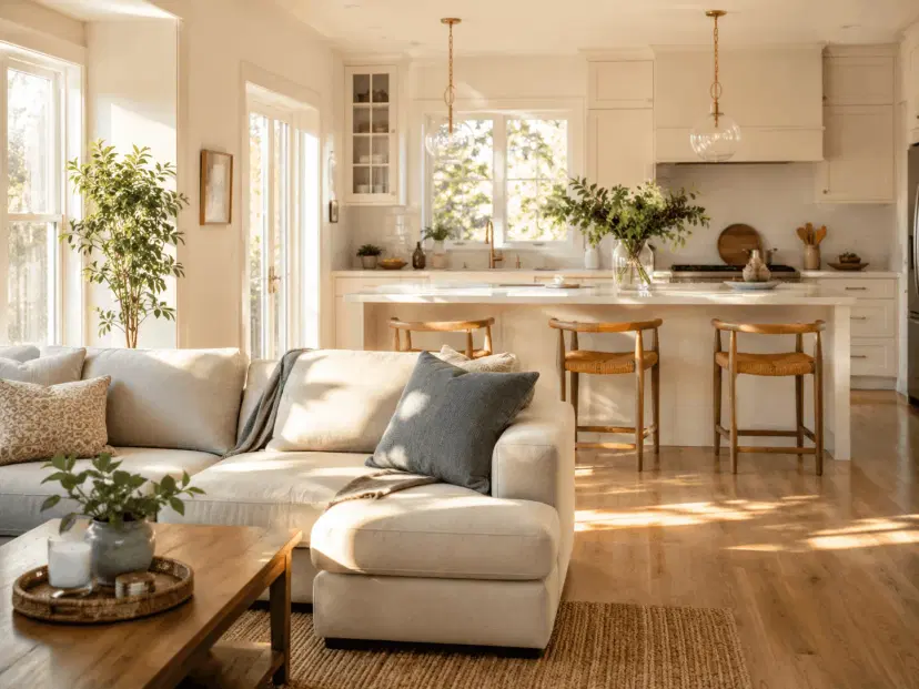 Clean organized home interior with bright natural light