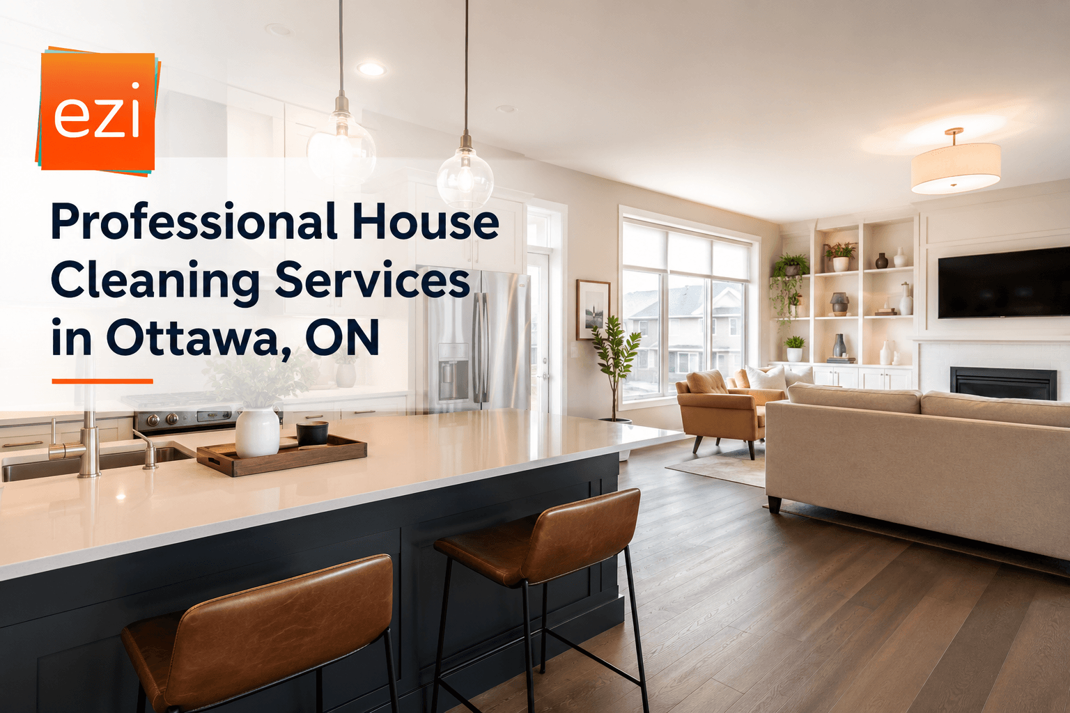 Professional house cleaning services in Ottawa — spotless kitchen and living room