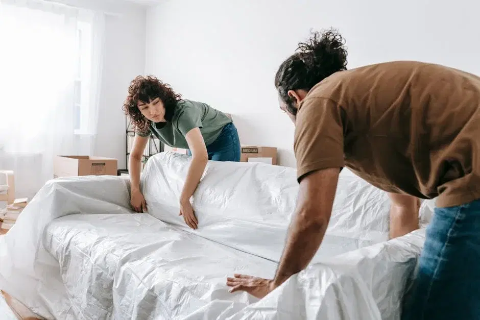 Moving boxes in empty apartment — checklist for move-in and move-out cleaning preparation