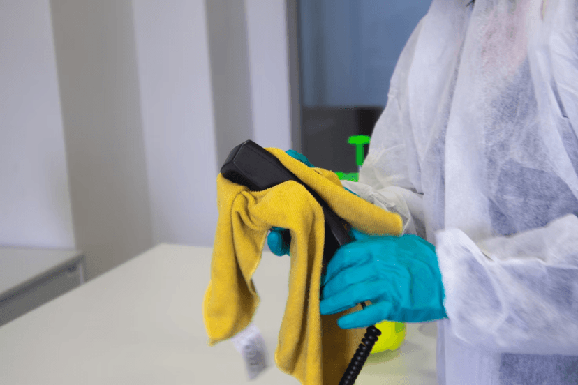 cleaning phone with towel
