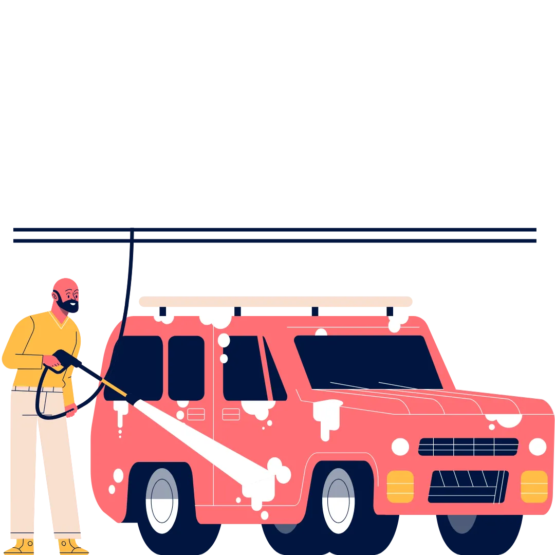 Man washing a red animated SUV for exterior car detailing