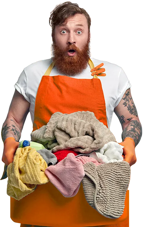 an ezi professional house cleaner holding a basket of clothes