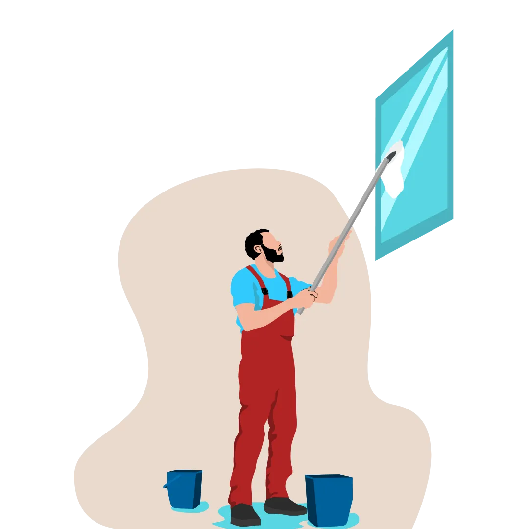 Man performing an exterior window cleaning service using far-reaching equipment