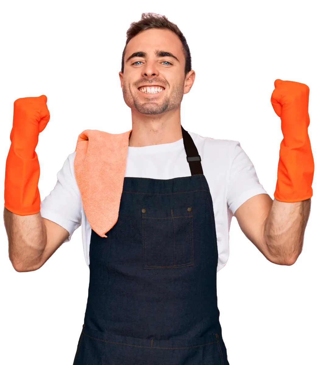 Individual home cleaner wearing general cleaning service gloves