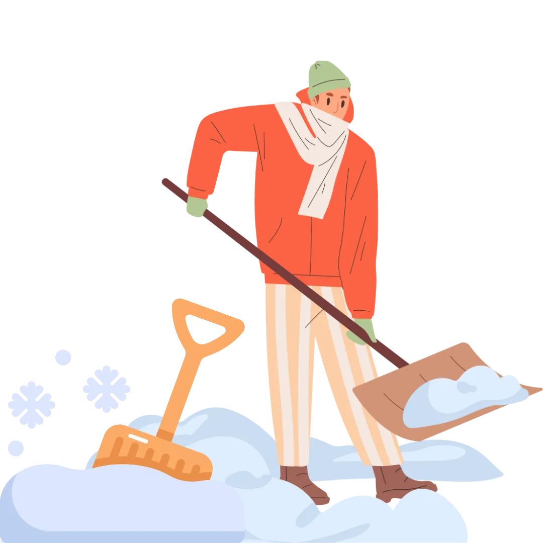 Man performing a snow removal service using shovel